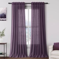 ✨ Nanspring Plum Linen Curtains – 96” Semi Sheer 2-Panel Set (New/Open Box)