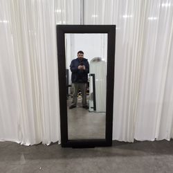 Dark Brown Faux Leather Full-Length Floor Mirror