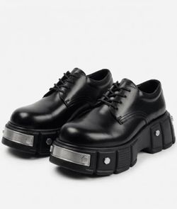 New Head Round Toe Leather Shoes  Black 9.5