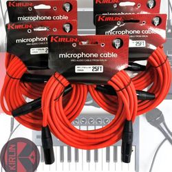 5-Pack XLR Microphone, Speaker Cable - 25ft Kirlin XLR Male to XLR Female - 20AWG Red PVC Jacket. New