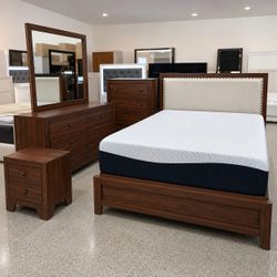 4 piece queen size bedroom set ( included bed frame , dresser ,mirror ,nightstand (