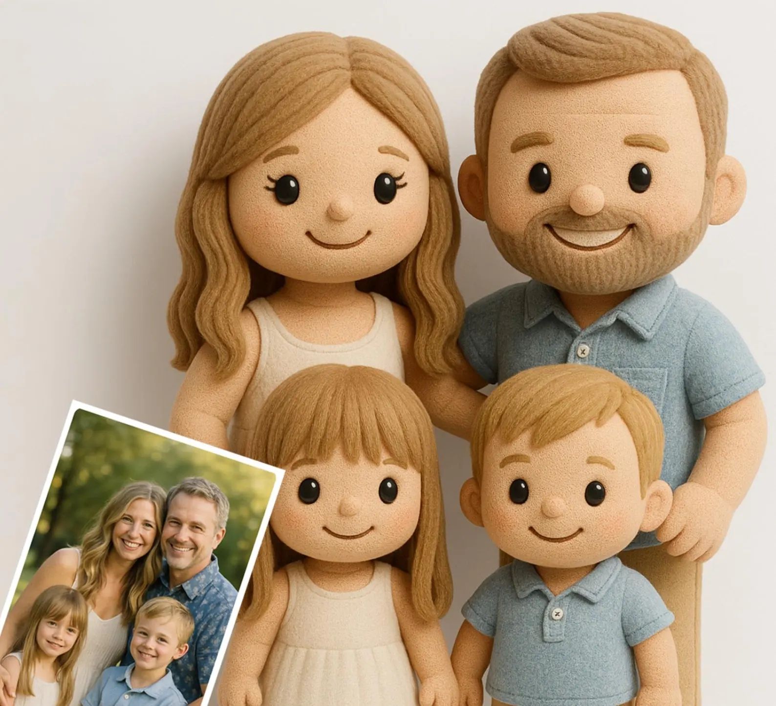 Kawaii Plush Family Portrait Caricature | Cute 3D Minimalist
