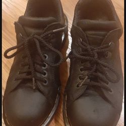 Dr. Martens Work Boots, Air Cushion Sole, Black Leather, Resistant to most things, Mens size 9