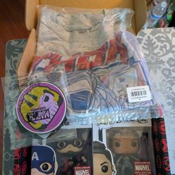 Marvels Endgame Funko Pop Collectors Corp Box Captain America Holding Thors Hammer And Valkrie