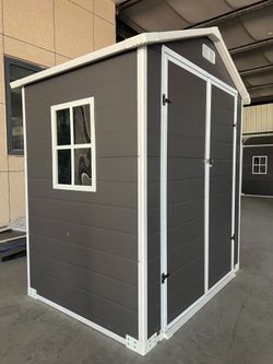 6ft x 4ft Plastic Outdoor Storage with Floor and Lockable Door Plastic Garden Shed for Backyard, Lawn, Cold Grey