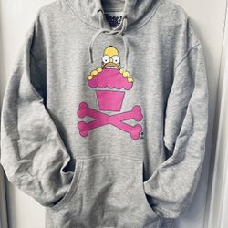 Johnny Cupcakes X The Simpsons Homer Crossbones Grey Hoodie Large Pink Donut