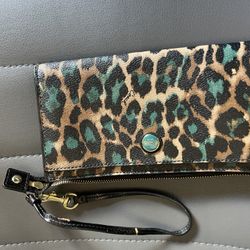 Turquoise And Brown Coach Wristlet