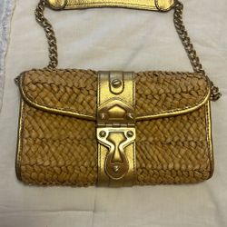Michael Kors Santorini Straw Clutch Satchel Chain