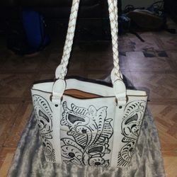 Bolsa  Patricia Nash Rena Cream & Black  Leather Tote 