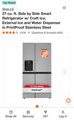 LG 27 cu. ft. Side by Side Smart Refrigerator w/ Craft Ice, External Ice and Water Dispenser