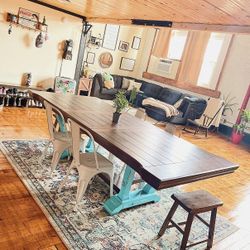 Solid Wood 6-Person Dining Table + Chairs — Excellent Condition — Must Sell