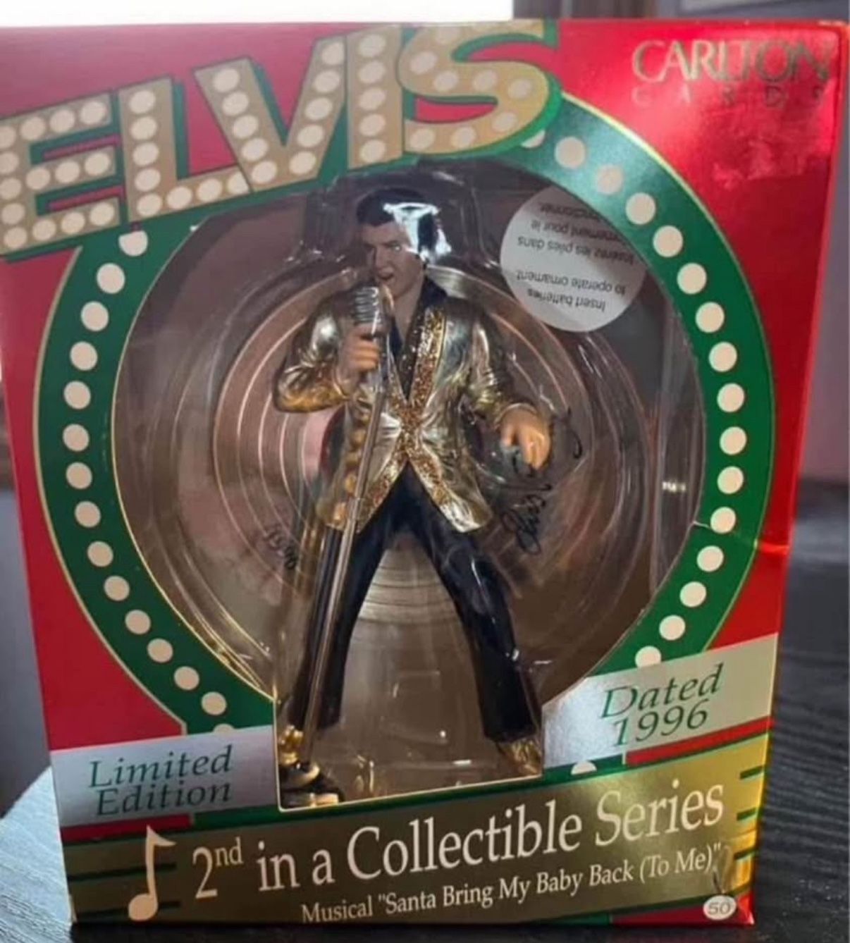 1996 Carlton Cards Musical Ornament Elvis 2nd In Series New In Box