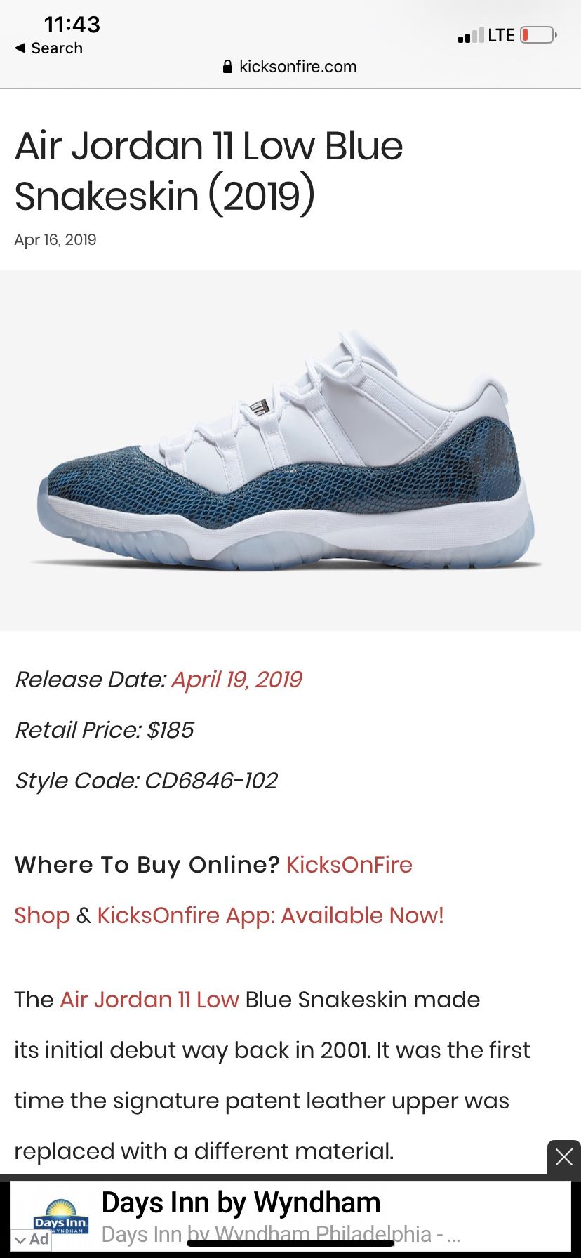 Air Jordan 11 blue snake skin