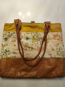 Better Life Bags Floral Canvas & Brown Leather Tote Bag Handmade Shoulder Purse