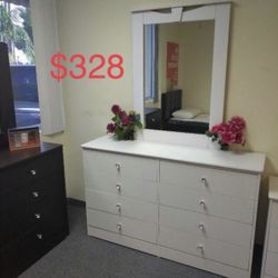 Dresser 8 Drawers With Mirror Compress Wood 🪵 