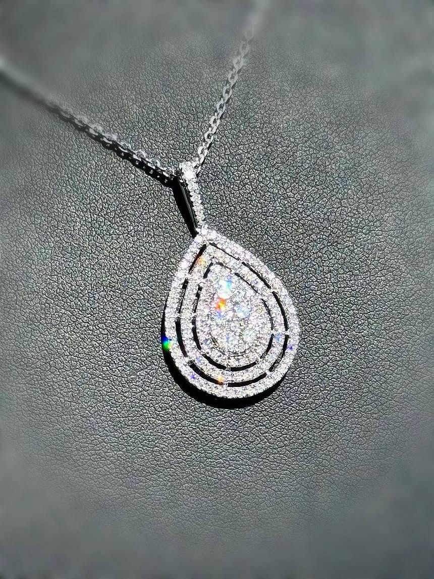 14k white gold 2.5CTW Natural Diamond Pear shape pendant & chain 18” Necklace