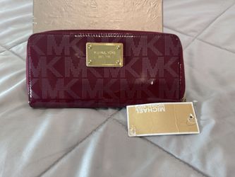 Title: Michael Kors Maroon Patent Leather Zip Wallet – Brand New