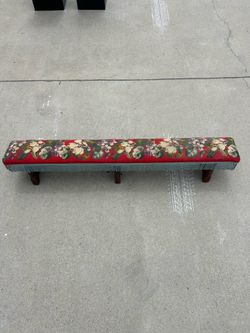 Vintage Long Upholstered Bench / Needlepoint Plinth