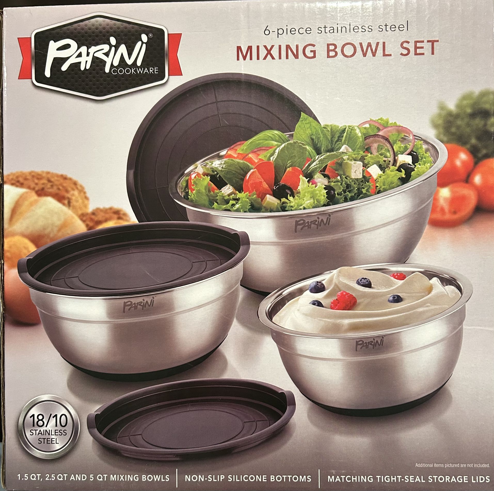 NEW PARINI 6-Piece Stainless Steel Mixing Bowl Set - $15