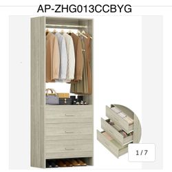 2FT Stand Closet System with 3 Wood Drawers, 24 Inch Clothes Storage Organizer for Closet & Bedroom