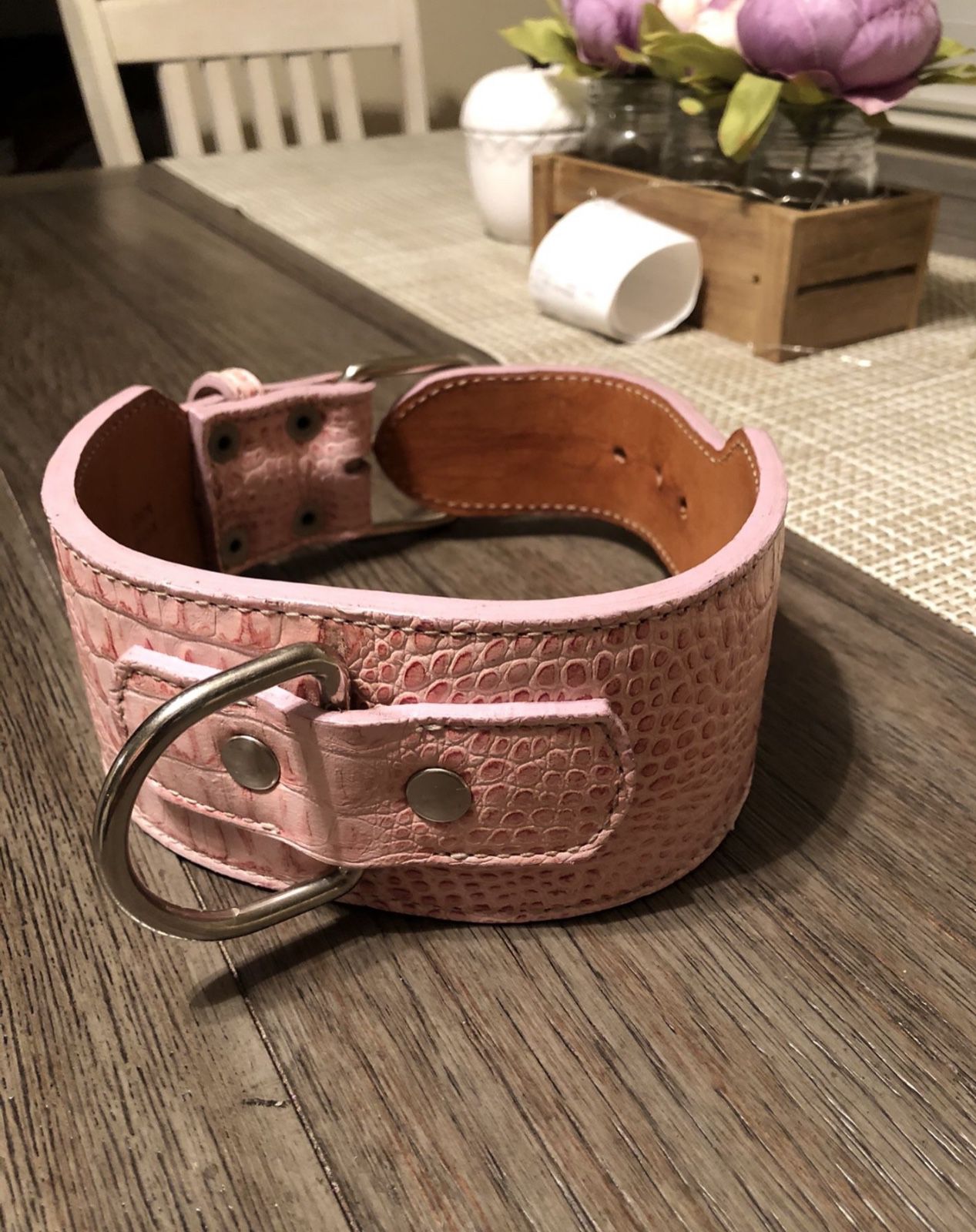 Pink Gator Skin Dog Collar And Leash