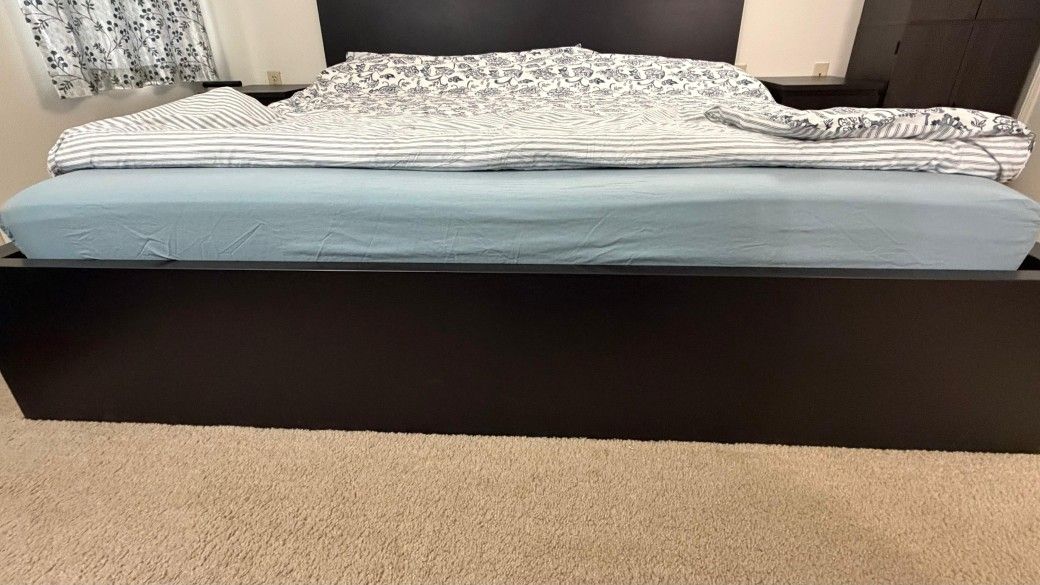 King Size Bed Frame, Mattress and 2 Side Tables