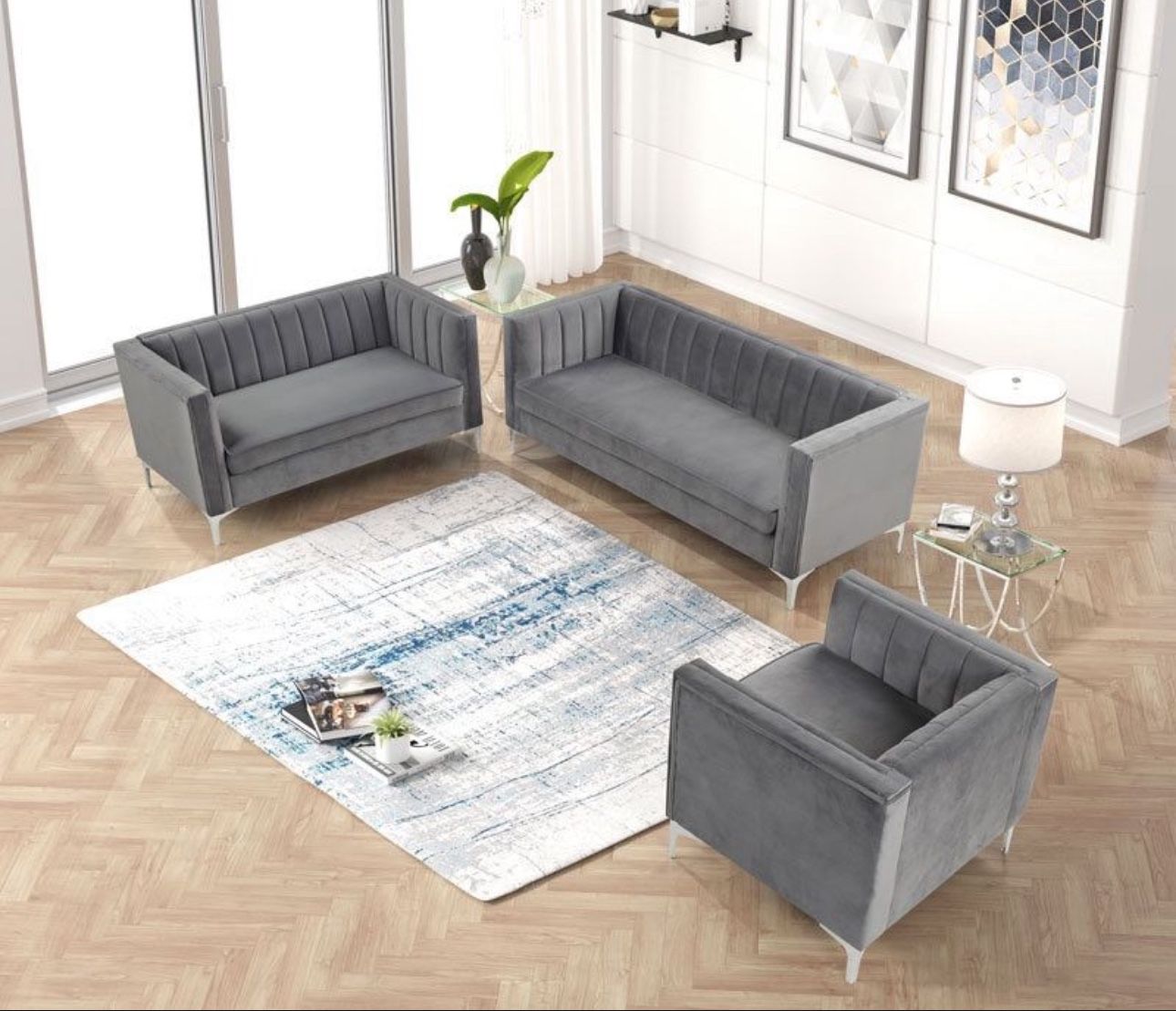 Velvet Accent Chair Loveseat Contemporary Sofa Home Theater Seating Upholstered Accent Arm Modern Chesterfield Sofa Furniture Couch Set for Living Roo