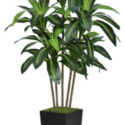 Artificial Dracaena Tree Faux Tree With Black Tall Planter 60 Inch Fake Tropical Yucca Floor Plant Potted Brand New