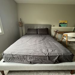 Upholstered Grey Queen West Elm Bed frame 