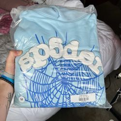 Sp5der Blue Web Hoodie