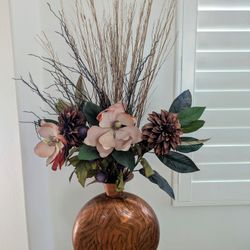 Oversized Decorative Copper Vases With Silk/Dried Flowers