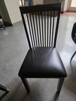 Dark Wood Dining Chair with Faux Leather Seat