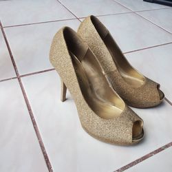 Champagne Glitter Peep Toe Heel