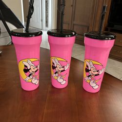 3 Disney Minnie Mouse 24oz Tumblers With Straws