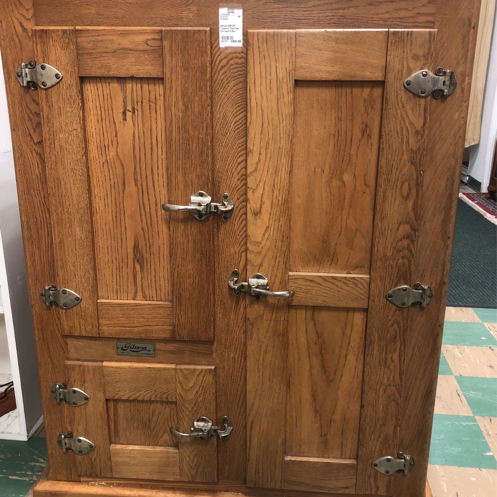 Antique GIBSON “Cambria” Oak & Tin Lined Ice Box for Sale in Portland