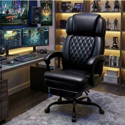 400lbs Executive Office Chair with Foot Rest for Heavy People, Ergonomic Big and Tall Desk Chair with Adjustable Headrest, High Back PU Leather Comfy