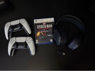 PS5 Controllers, Spider-Man Miles Morales, and Sony Gold Headset.