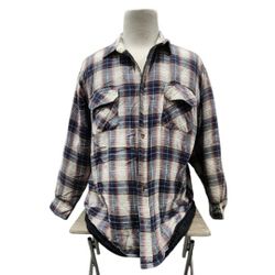 Vintage David Taylor Size 2X Orange Blue Cream Plaid Flannel Button Down Shirt