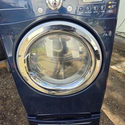 Navy blue LG Tromm front-load electric dryer