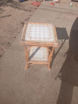 Rattan Side Table with Tile Top