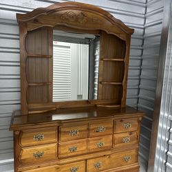 Basset Solid Wooden Dresser 8 Draw With Mirror6 Shelves  Very Strong And Excellent Condition 