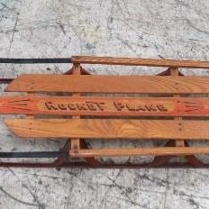 Vintage American Acme Co 'Rocket Plane' Wood & Metal Sled