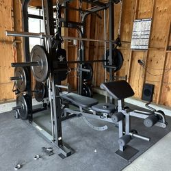 Smith Machine 1001 w/Bench Attachment | 230lb Bumpers Olympic Weights | 7ft Olympic Bar | Gym Equipment | FREE DELIVERY🚚  