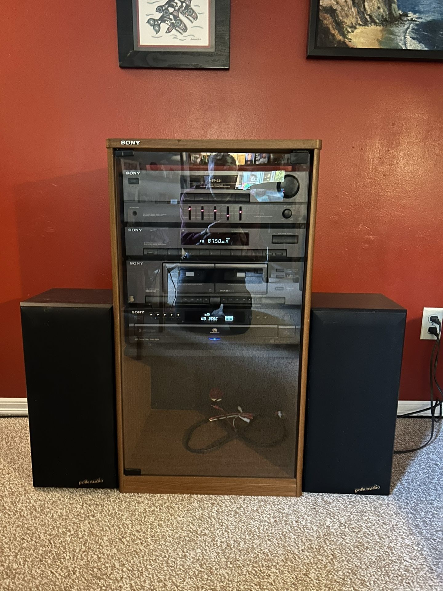 1990s Sony Stereo With 5 CD Player and Polk Speakers