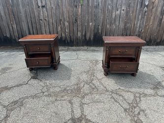 Brown Wood 2-Drawer Nightstand