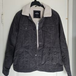 Men's Hollister Corduroy Jacket XL Gray Sherpa