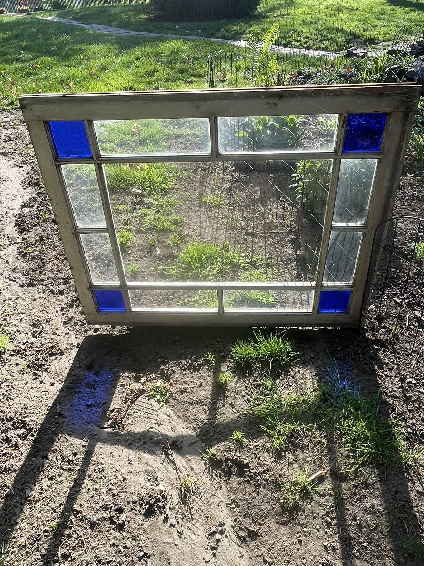 Antique Window with Blue Stained Glass