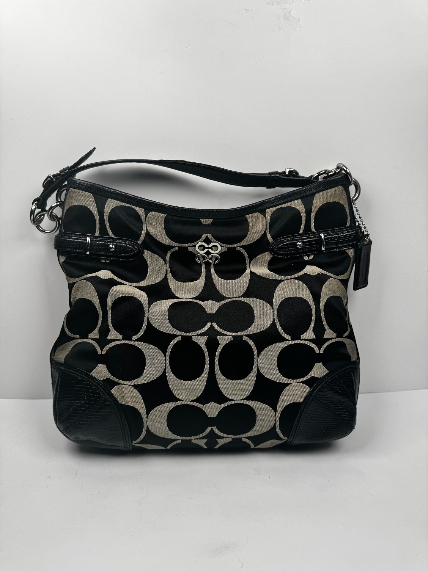 Coach Colette Signature Hobo Jacquard/Leather Black/Gray Shoulder Bag