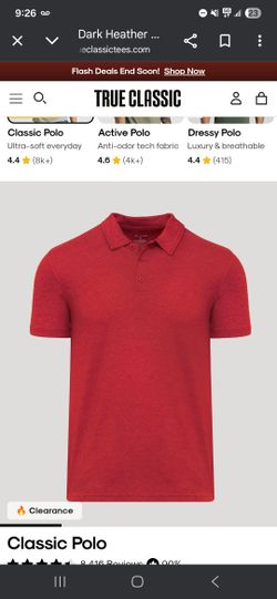 True Classic Polo Style Collard Three Button Shirt Red 2xl New