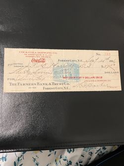 VINTAGE 1916 COCA-COLA BOTTLING CO. CHECK 